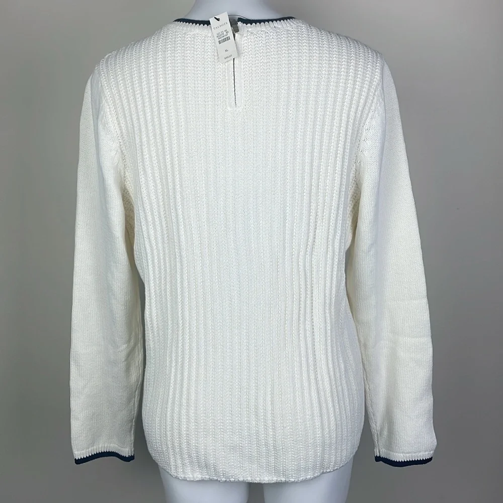 Talbots Mixed Stitch Sweater Ivory Indigo Blue
